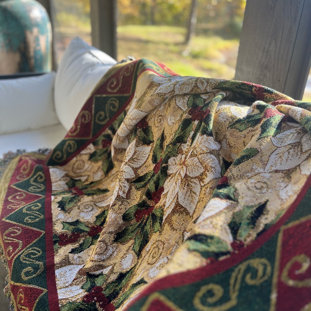 Festive Poinsettia Holiday Throw Blanket
6’ x 4’